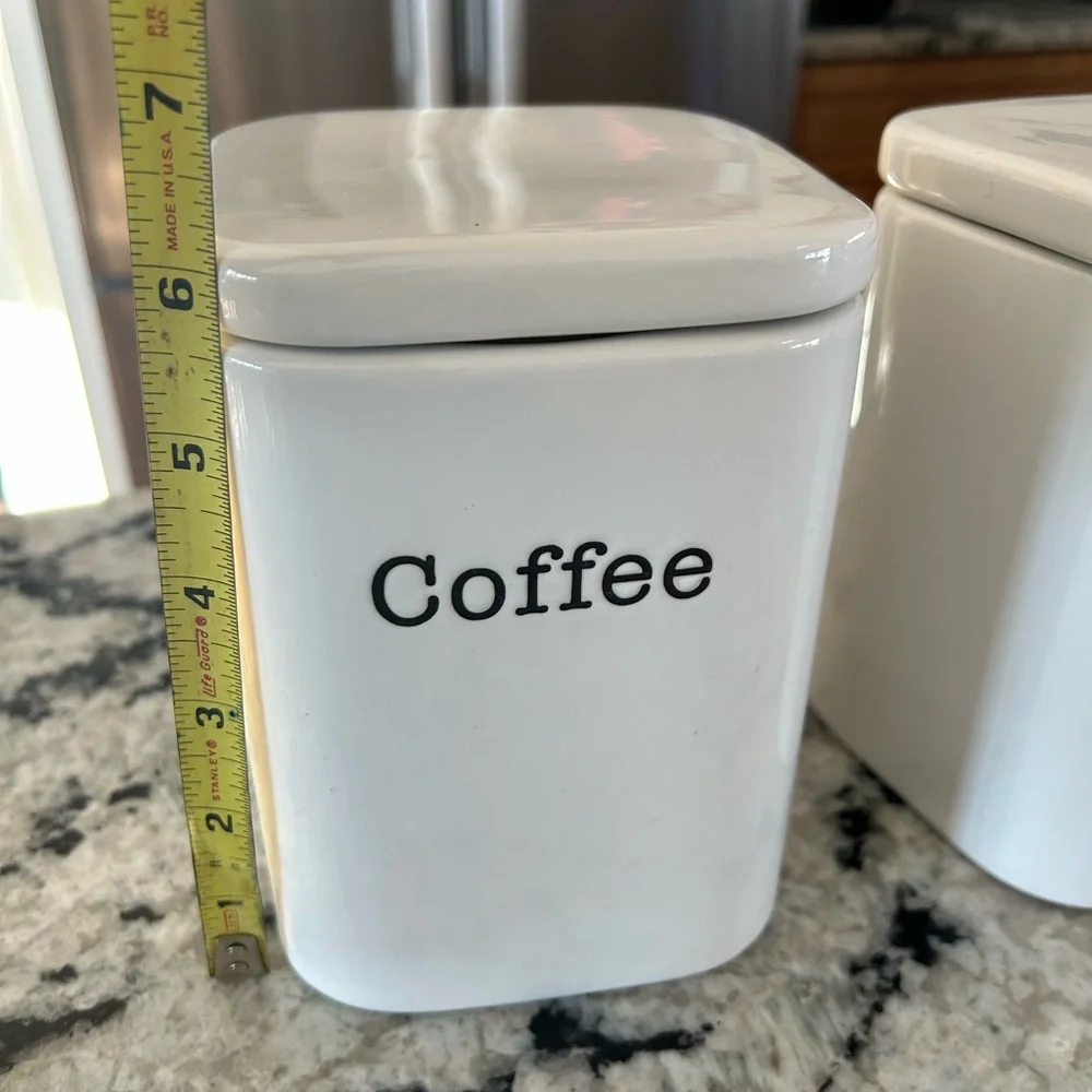 Crate&Barrel White Coffee and Tea Canisters